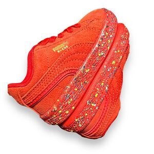 NEW Puma Suede Triplex Mono Red Paint Splatter Lace Up Sneaker Shoes Speckle 5C